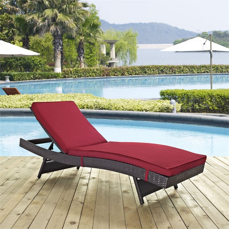 Modway Convene Aluminum and Rattan Patio Chaise in Espresso/Red