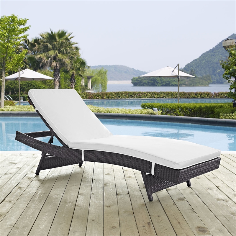 Modway Convene Aluminum and Rattan Patio Chaise in Espresso/White