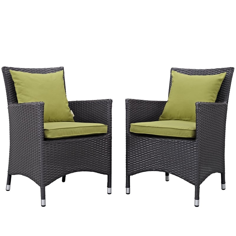 Modway Convene 2-Piece Aluminum Rattan Patio Dining Chairs in Espresso/Peridot