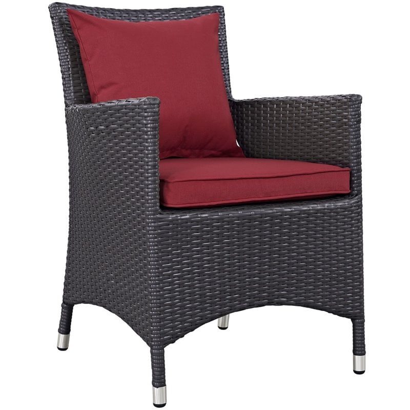 Modway Convene 2-Piece Aluminum and Rattan Patio Dining Chairs in Espresso/Red