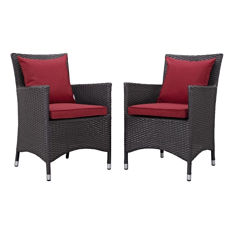 Modway Convene 2-Piece Aluminum and Rattan Patio Dining Chairs in Espresso/Red