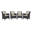 Modway Convene 4-Piece Aluminum and Rattan Patio Dining Chairs in Espresso/Beige