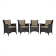 Modway Convene 4-Piece Aluminum and Rattan Patio Dining Chairs in Espresso/Mocha