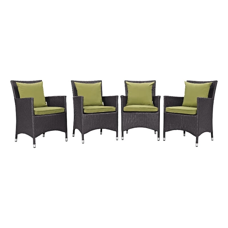 Modway Convene 4-Piece Aluminum Rattan Patio Dining Chairs in Espresso/Peridot