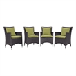 Modway Convene 4-Piece Aluminum Rattan Patio Dining Chairs in Espresso/Peridot