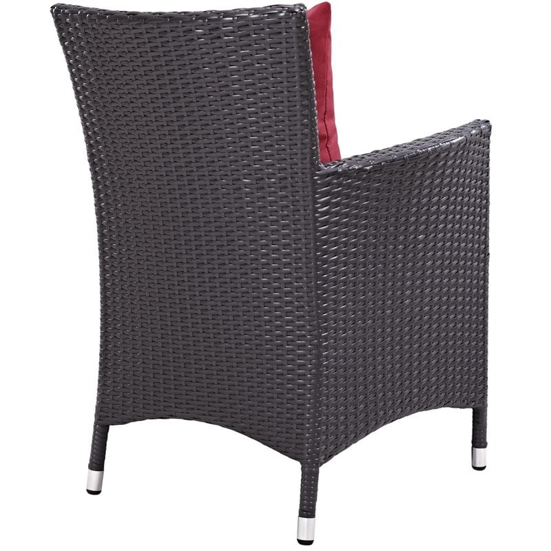 modway convene 4-piece aluminum and rattan patio dining chairs in espresso/red