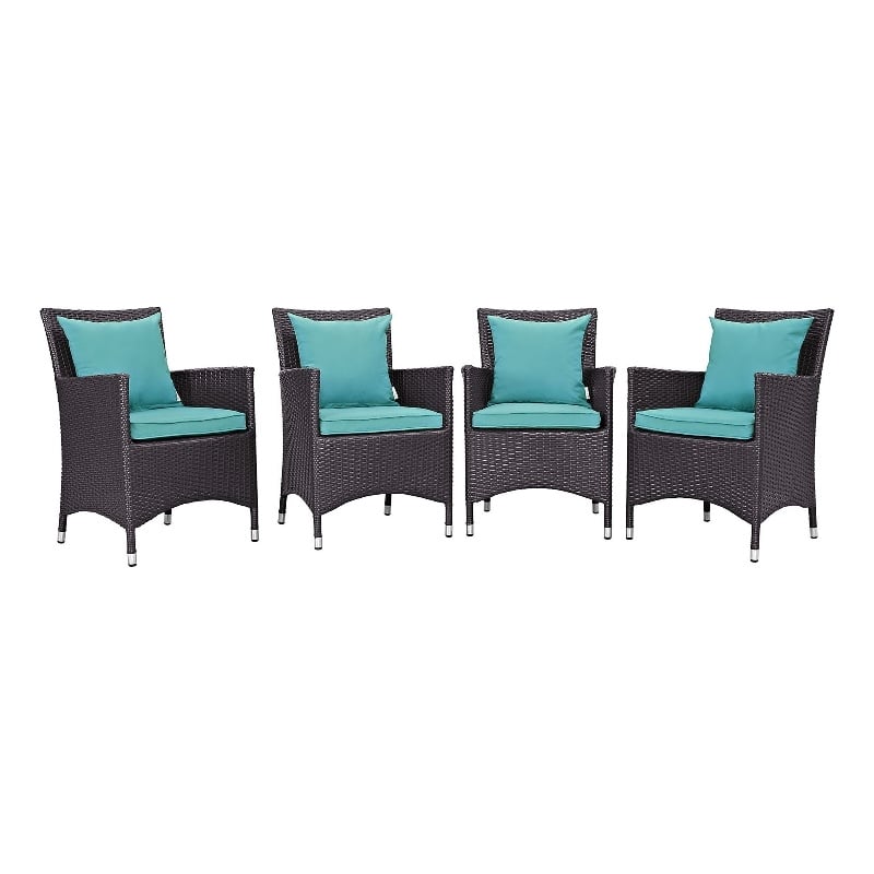 Modway Convene 4-Piece Aluminum Rattan Patio Dining Chairs in Espresso/Turquoise