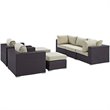 Modway Convene 7-Piece Aluminum and Rattan Patio Sectional Set in Espresso/Beige