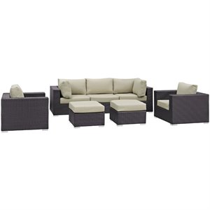 Modway Convene 7-Piece Aluminum and Rattan Patio Sectional Set in Espresso/Beige
