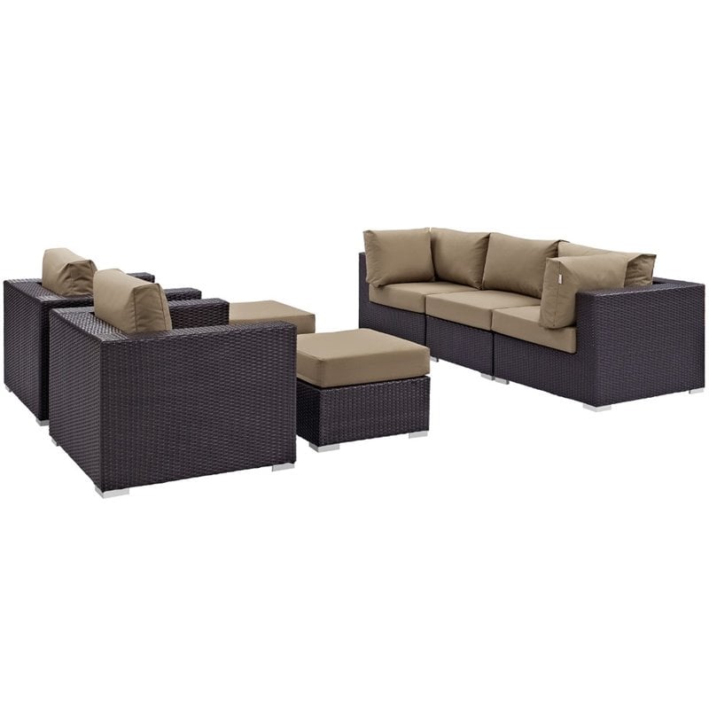 Modway Convene 7-Piece Aluminum and Rattan Patio Sectional Set in Espresso/Mocha