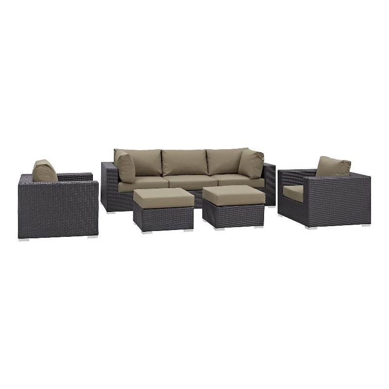 Modway Convene 7-Piece Aluminum and Rattan Patio Sectional Set in Espresso/Mocha