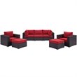 Modway Convene 7-Piece Aluminum and Rattan Patio Sectional Set in Espresso/Red