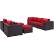 Modway Convene 7-Piece Aluminum and Rattan Patio Sectional Set in Espresso/Red