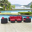 Modway Convene 7-Piece Aluminum and Rattan Patio Sectional Set in Espresso/Red