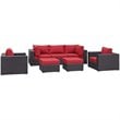 Modway Convene 7-Piece Aluminum and Rattan Patio Sectional Set in Espresso/Red