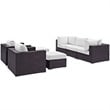 Modway Convene 7-Piece Aluminum and Rattan Patio Sectional Set in Espresso/White
