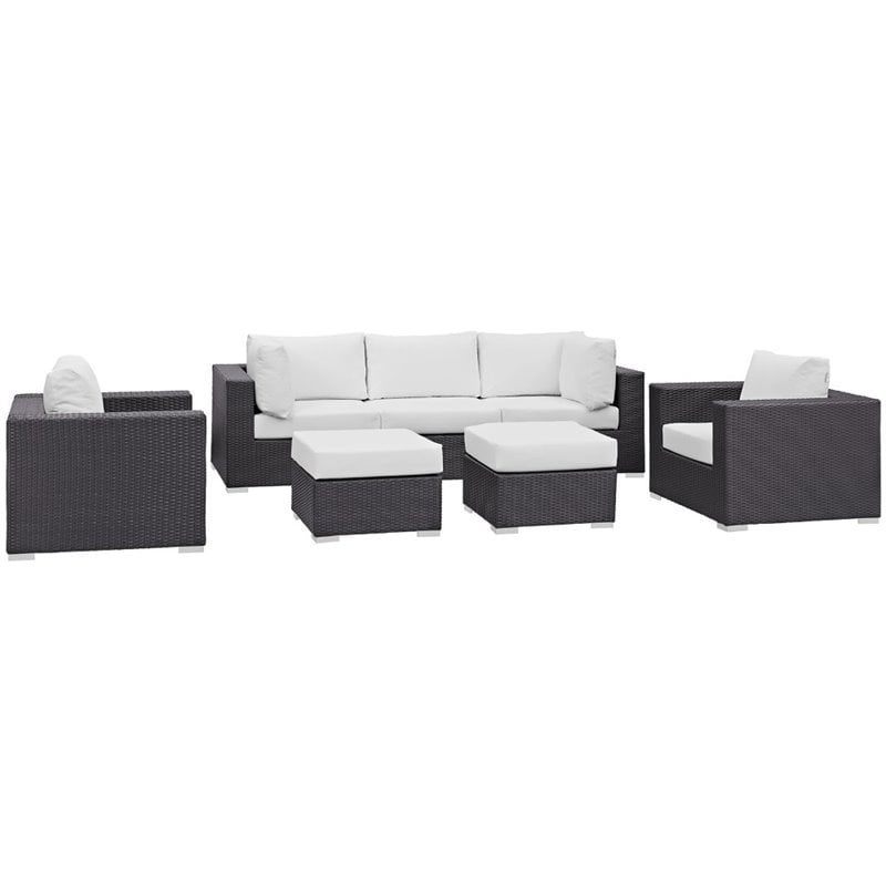 Modway Convene 7-Piece Aluminum and Rattan Patio Sectional Set in Espresso/White