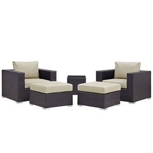 Modway Convene 5-Piece Aluminum and Rattan Patio Sectional Set in Espresso/Beige