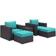 Modway Convene 5-Piece Aluminum Rattan Patio Sectional Set in Espresso/Turquoise