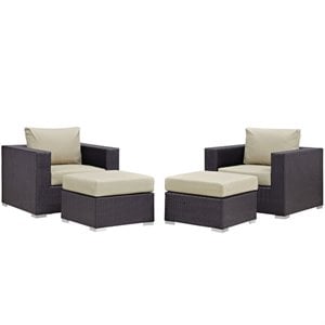 Modway Convene 4-Piece Aluminum and Rattan Patio Sectional Set in Espresso/Beige