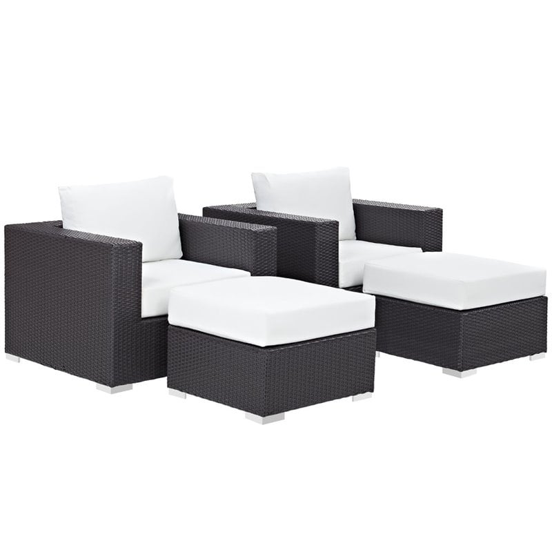 Modway Convene 4-Piece Aluminum and Rattan Patio Sectional Set in Espresso/White