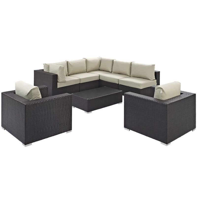 Modway Convene 8-Piece Aluminum and Rattan Patio Sectional Set in Beige/Espresso
