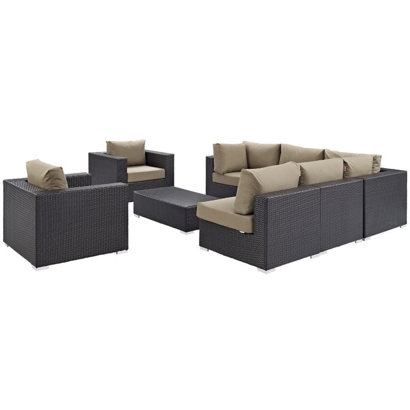 Modway Convene 8-Piece Aluminum and Rattan Patio Sectional Set in Mocha/Espresso