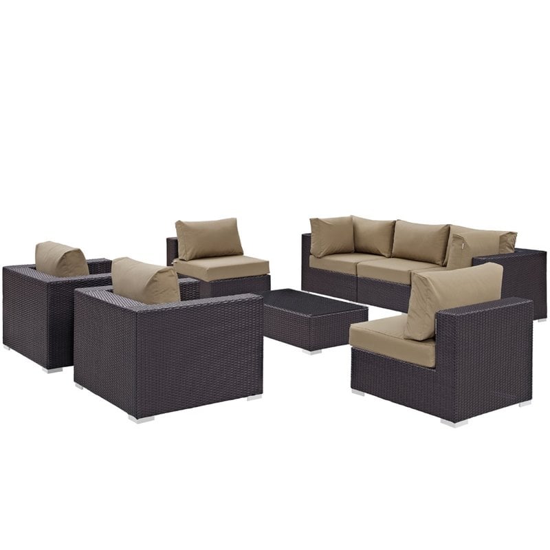 Modway Convene 8-Piece Aluminum and Rattan Patio Sectional Set in Mocha/Espresso