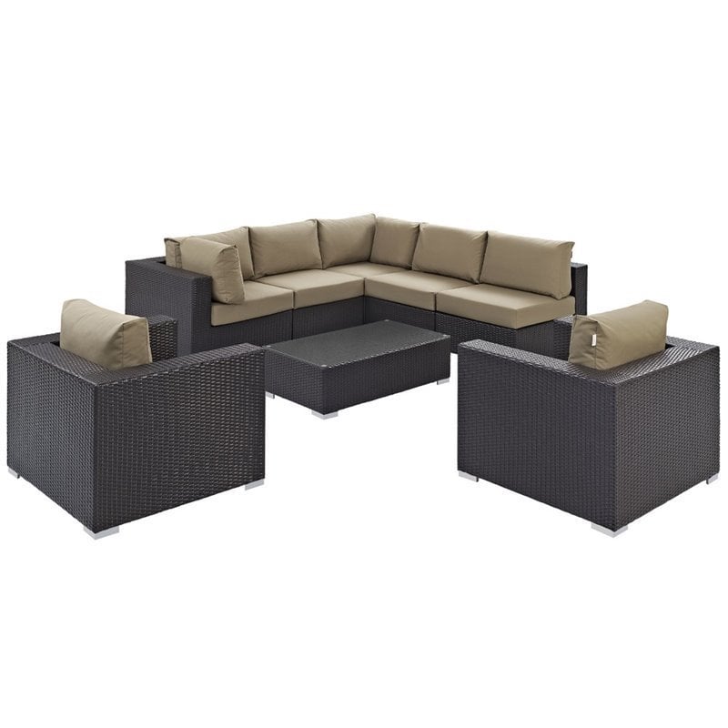 Modway Convene 8-Piece Aluminum and Rattan Patio Sectional Set in Mocha/Espresso