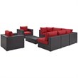 Modway Convene 8-Piece Aluminum and Rattan Patio Sectional Set in Espresso/Red
