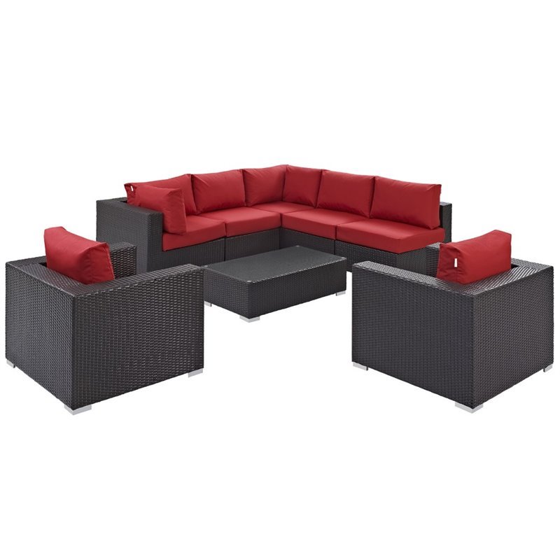 Modway Convene 8-Piece Aluminum and Rattan Patio Sectional Set in Espresso/Red