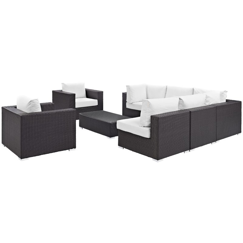 Modway Convene 8-Piece Aluminum and Rattan Patio Sectional Set in Espresso/White