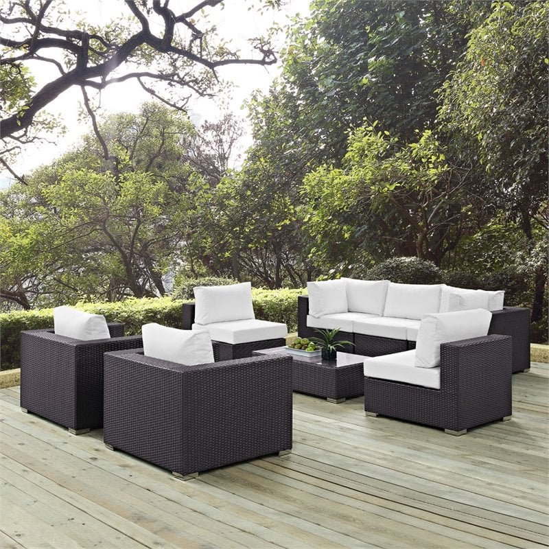 Modway Convene 8-Piece Aluminum and Rattan Patio Sectional Set in Espresso/White