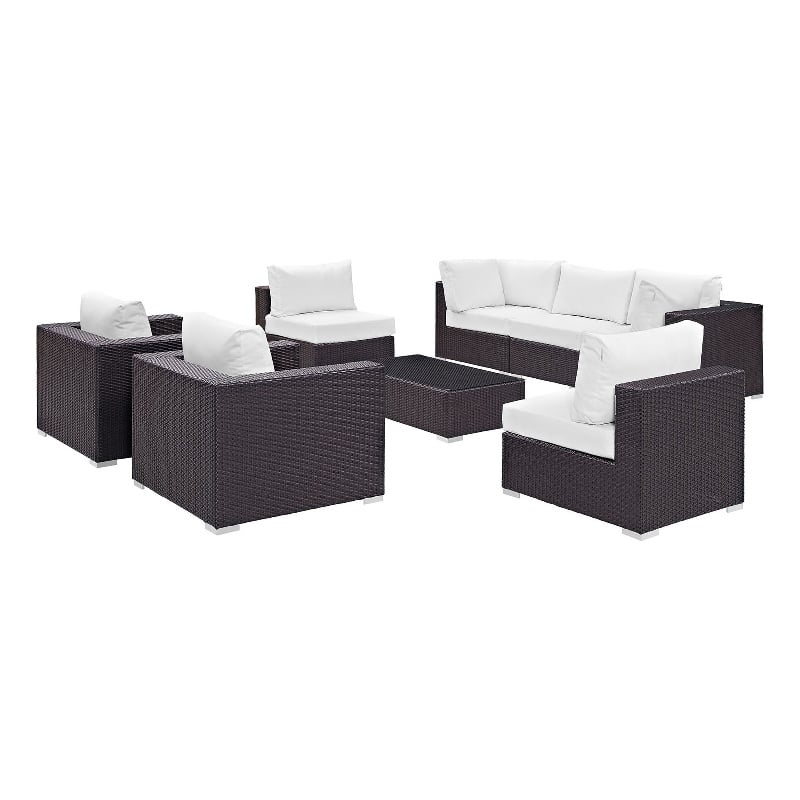 Modway Convene 8-Piece Aluminum and Rattan Patio Sectional Set in Espresso/White