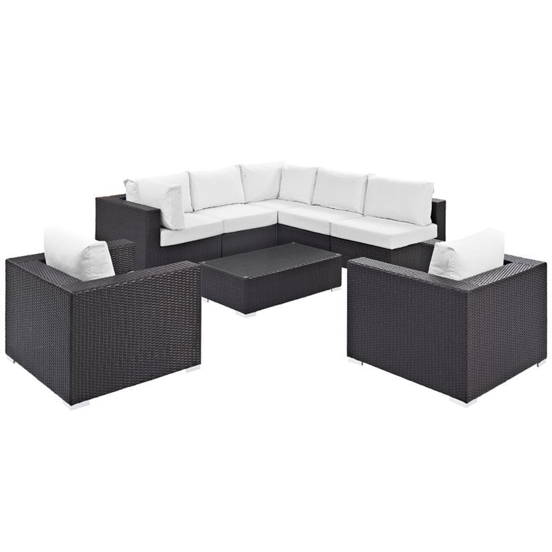 Modway Convene 8-Piece Aluminum and Rattan Patio Sectional Set in Espresso/White