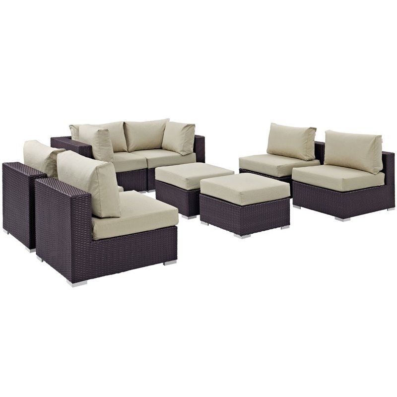 Modway Convene 8-Piece Aluminum and Rattan Patio Sectional Set in Espresso/Beige