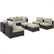 Modway Convene 8-Piece Aluminum and Rattan Patio Sectional Set in Espresso/Beige