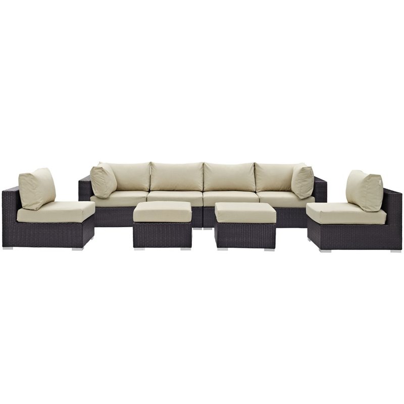 Modway Convene 8-Piece Aluminum and Rattan Patio Sectional Set in Espresso/Beige