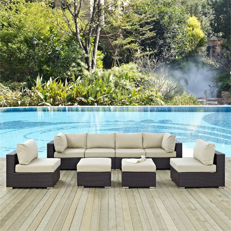 Modway Convene 8-Piece Aluminum and Rattan Patio Sectional Set in Espresso/Beige