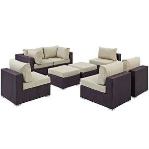 Modway Convene 8-Piece Aluminum and Rattan Patio Sectional Set in Espresso/Beige