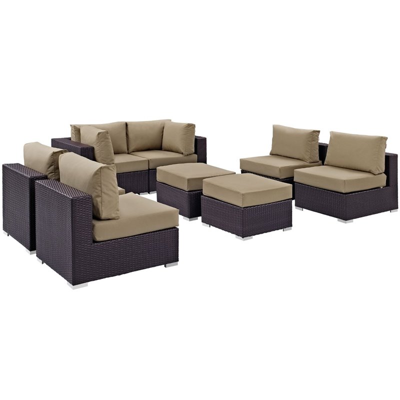 Modway Convene 8-Piece Aluminum and Rattan Patio Sectional Set in Espresso/Mocha