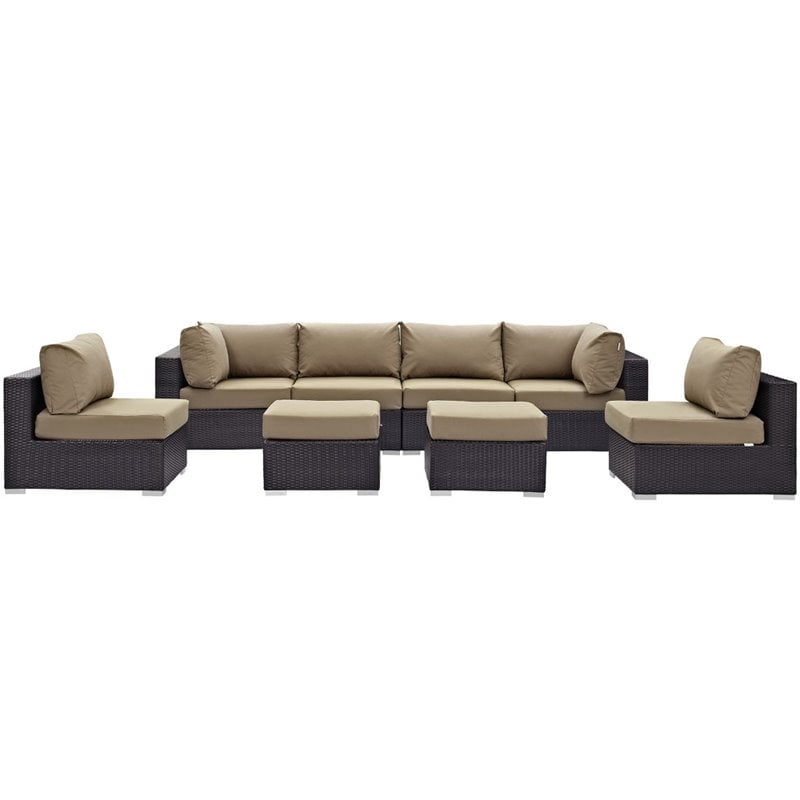 Modway Convene 8-Piece Aluminum and Rattan Patio Sectional Set in Espresso/Mocha