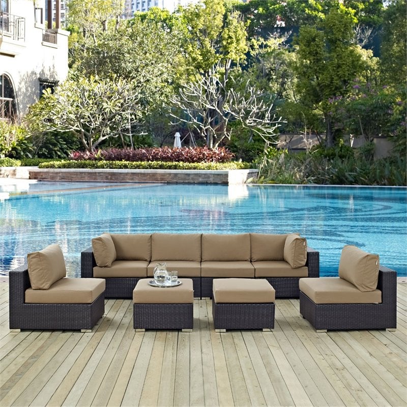 Modway Convene 8-Piece Aluminum and Rattan Patio Sectional Set in Espresso/Mocha