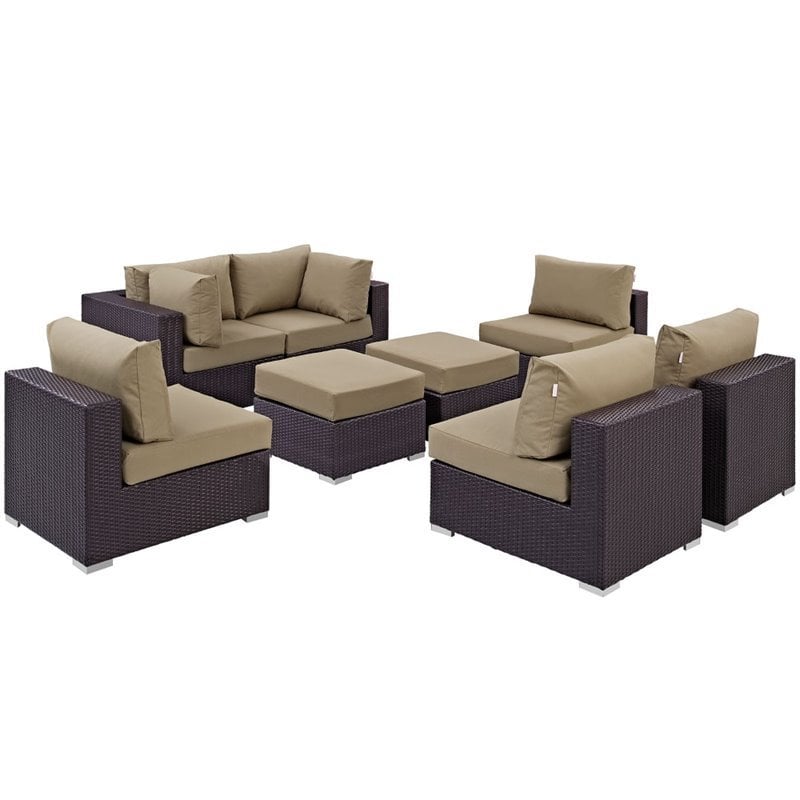 Modway Convene 8-Piece Aluminum and Rattan Patio Sectional Set in Espresso/Mocha