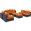 Modway Convene 8-Piece Aluminum Rattan Patio Sectional Set in Espresso/Orange