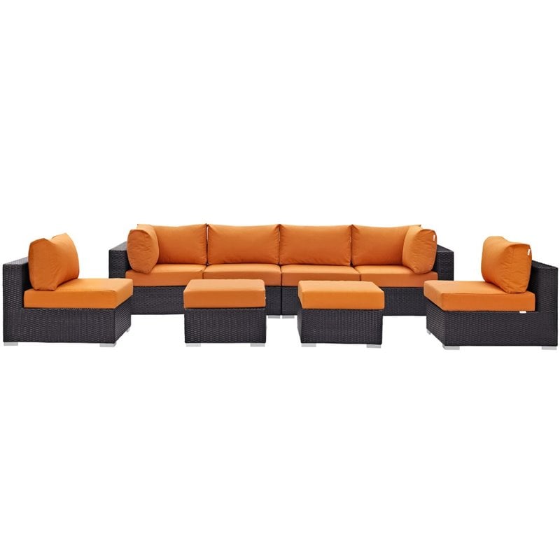 Modway Convene 8-Piece Aluminum Rattan Patio Sectional Set in Espresso/Orange