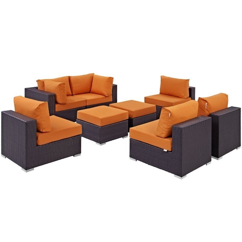 Modway Convene 8-Piece Aluminum Rattan Patio Sectional Set in Espresso/Orange