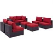 Modway Convene 8-Piece Aluminum and Rattan Patio Sectional Set - Red/Espresso