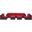 Modway Convene 8-Piece Aluminum and Rattan Patio Sectional Set - Red/Espresso