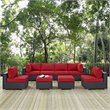 Modway Convene 8-Piece Aluminum and Rattan Patio Sectional Set - Red/Espresso